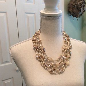Multi-strand, Bead and Shell Necklace in shades of pale